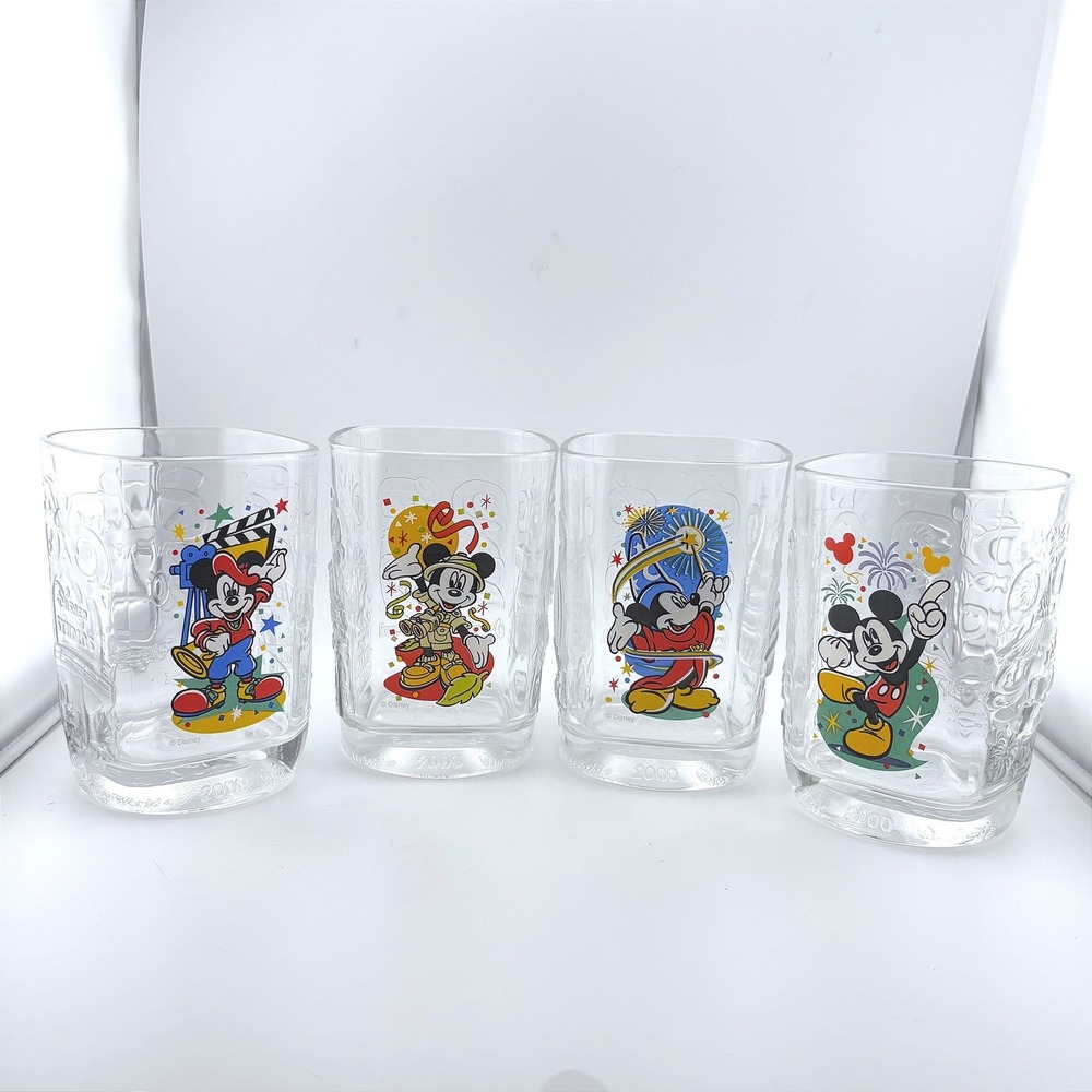 Disney World 2000 Celebration McDonalds Mickey Mouse Glass Mugs Set of 4